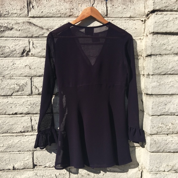 Purple Sheer Long Sleeve Fitted Top Size 10 - Picture 3 of 13